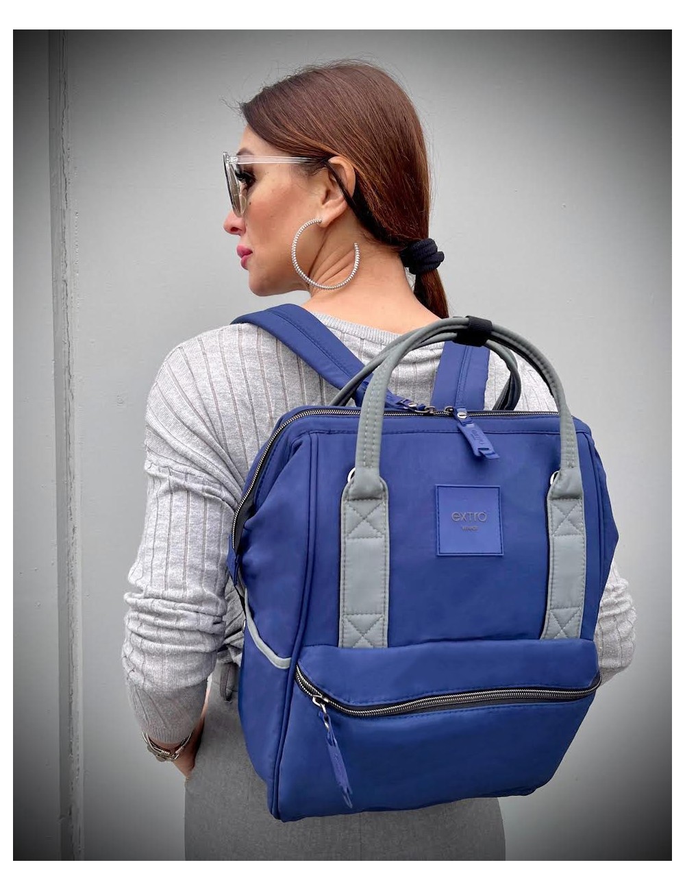 Marea Blu Navy Grigio Zaino Borsa Tessuto Riciclato Idrorepellente