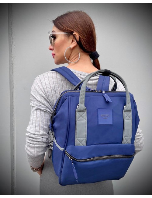 Marea Blu Navy Grigio Zaino Borsa Tessuto Riciclato Idrorepellente