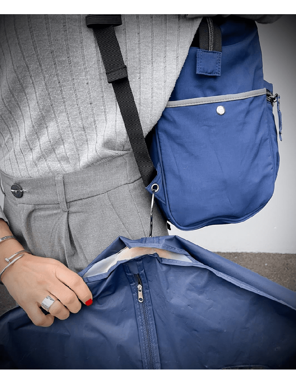 Marea Blu Navy Grigio Zaino Borsa Tessuto Riciclato Idrorepellente