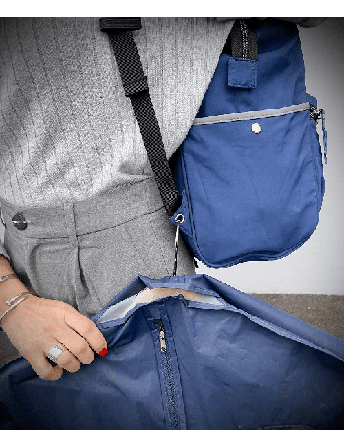 Marea Blu Navy Grigio Zaino Borsa Tessuto Riciclato Idrorepellente